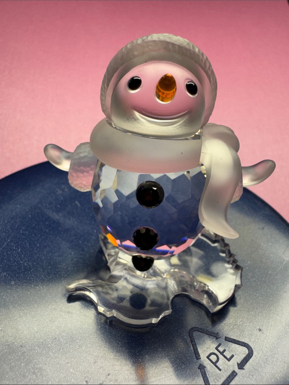 Swarovski Pink and Clear Crystal Snowman Figurine